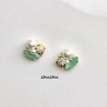小ぶり／ビジュー×コットンパールピアス／イヤリング／上品