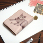 ラウンドファスナー コンパクト財布（ロシアンブルー）牛革 メンズ レディース 小さい財布 猫 ILL-1145