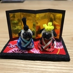 モールアート ハンドメイド パグちゃんひな祭り  犬 ミニチュア  雛飾り ドールハウス ブライス テディベアひな人形