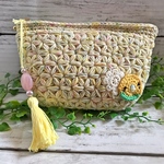 【改良版】 セキセイインコワッペンがポイント♡ふっくらポーチ♡‬黄色系