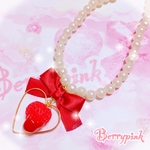 Berrypink♡チョコ苺とハートのリボンパールネックレス♡