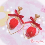 Berrypink♡チョコ苺とハートのリボンイヤリング♡