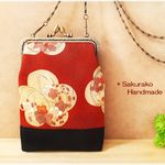 着物リメイク◆スマホ・通帳ショルダー◆梅取り紅2