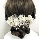 ぱっと華やか 紫陽花＆かすみ草 プリザーブドフラワー ヘッドドレス 髪飾り ゜:。*。
