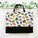 車！バス！車！ キルティングレッスンバッグ 白