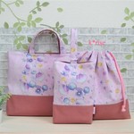 入園入学準備・女の子用☆ピンク貝がらプリント・レスンバッグ・上履き入れ・お着替え袋３点セット