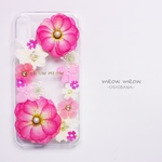 ＊ピンクのミニバラ押し花スマホケース＊