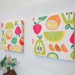 フルーツ模様のファブリックパネル 2枚セット  20cm×20cm 