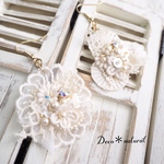 レースモチーフとビジュー刺繍ピアス/イヤリング＊