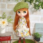 OUTLET＊No.50　サッシュ付きワンピ/グリーン×オレンジ花柄