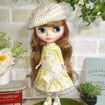 OUTLET＊No.52　サッシュ付きワンピ/グリーンシルエットフラワー