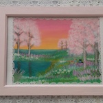 猫さんと桜の咲く季節(原画)《額縁付き、送料無料》