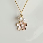 桜とコットンパールのネックレス　ピンク　高品質さびにくいチェーン