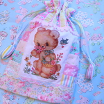 hana*ハンドメイド★レトロアニマル巾着♪パッチワーク★花かごクマちゃん♪