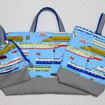 ＜ゆ***さまオーダー品＞大きなレッスンバッグセット＆道具袋＠新幹線（水色）