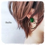 pierce/earring♡2wayグリーン緑カボション大ぶりゴールドフープ