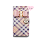 iPhoneXR/iPhoneXS/iPhone X/iPhone8/iPhone8Plus/iPhone7/iPhone7Plus/iPhoneSE 手帳型ケース チェック×リボン×パール