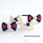 Ribbon & Ribbon  ゴールドラインネイビー×アイボリー［同色リボンヘアゴム2本セット］