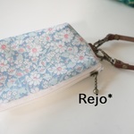 【ファスナー１２ｃｍ】リバティビニコのキーポーチＬ Alice W グリーン×グレー