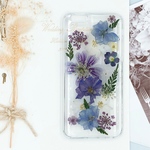 押し花 スマホケース 紫 千鳥草 デルフィニウム レースフラワー iPhone ケース