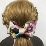 花柄 大人可愛いヘアリボン バレッタ ローズ×ベージュ