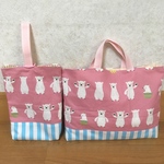 ２点組 可愛いクマ柄 レッスンバッグ&上履き入れ 女の子 入園 入学