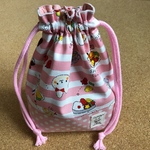  おにぎりボーダー（ピンク）の巾着（コップ袋）