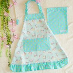 100~120cm　ユニコーンのゆめかわいいエプロンセット（ミントブルー）　