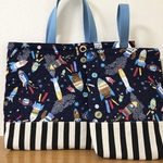 ロケット柄紺色☆レッスンバック&上靴入れセット