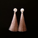 2way ロングタッセル×金箔inカボションピアス(ホワイト)
