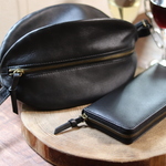  ブラックレザー２点セット(本革) 財布＋風船型ショルダーポーチセット