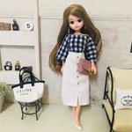 リカちゃん服♡紺チェック柄トップス＆フロントボタン白スカート♡リアルクローズ  