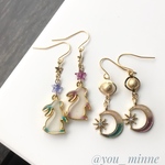 宇宙/月うさぎさんと廻る土星のピアス/ノンホールピアス