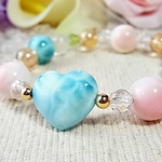 ♥ラリマー♥ぷっくりハートのブーケ風幸せ美ブレス♡R97♡クィーンコンクシェル＊ペリドット♡