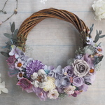 Lune Bonheur ＜Lavande enfumée＞＊受注制作＊ハーフムーンリース＊プリザーブドフラワー＊春＊リース＊お花＊ギフト＊結婚祝い＊記念日＊新築祝い＊引っ越し祝い