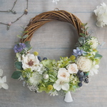 French vert lime＊受注制作＊タッセル＊ハーフムーンリース＊プリザーブドフラワー＊春リース＊お花＊ギフト＊結婚祝い＊冬＊春＊お祝い