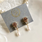 入学式に♡桜色スワロフスキーとしずくパールのピアス/イヤリング