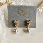 大人のグレー♡スワロフスキービジュー&パールのピアス/イヤリング