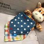ハンカチ＆バンダナスタイ★リバーシブル★水色デニム調リンゴ柄ｘカラフルチェック