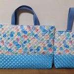 入園入学２点セット☆キルティング　レッスンバッグ＆シューズ入れ　りぼんちょうちょ♪ハッピーバタフライ　ライトブルー