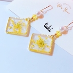 レジン＊押し花＊黄色＊スターフラワー＊16kgp＊春を告げる小さな花のピアス