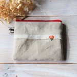 ベルギーリネン＆手刺繍ミニポーチ＊北欧