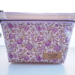 Ｓさまご予約品　LIBERTY＆帆布　Felicite　フェリシテ　パープル&水色　縮小柄 　ｗファスナークリアポケットマチ付きポーチ