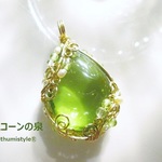 グリーンアンバーペンダント（ワイヤージュエリー☆ワイヤーアクセサリー☆ワイヤーラッピング天然石ネックレス）