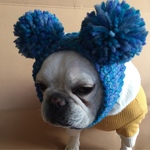 スヌードにもなるポンポンニット帽    ミックスブルー