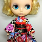 ブライス 着物 リカちゃん 着物 振袖 白黒市松