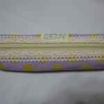 ペンケース　薄紫系　水玉　レース　熊タグ