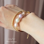 春色パールとパイプのカジュアルブレスレット