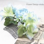 ペールブルーの薔薇と紫陽花のコーム