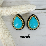しずくターコイズ刺繍ピアス#black